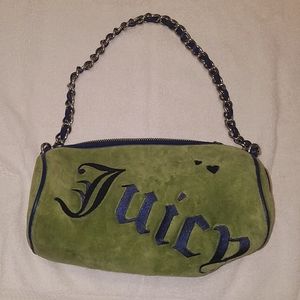Juicy Couture Barrel Bag Green Velour & Blue Trim